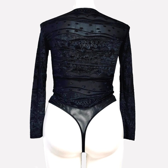 Cosabella Bodysuit Burnout Velvet Med Black Lace Sheer Mesh Textured Sexy Italy - Picture 2 of 14